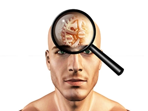 Brainstorming Concept Drucke: Viewing gears in mans head