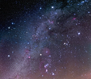 Milky Way Astronomy Drucke: Winter sky panorama with various deep sky objects