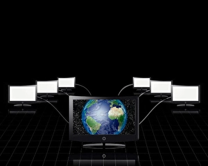 Business Communication Concept Drucke: World in screen connected to more