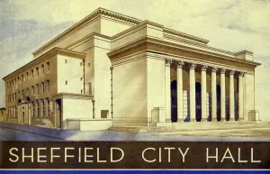 South Yorkshire Drucke: Schifield Rathaus am Bakers-Becken in Schifield im Yorkshire 1935
