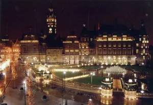 South Yorkshire Drucke: Schiffield Rathaus und Friedensgärten
