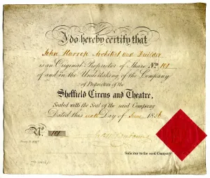 Sheffield Archives Drucke: Share certificate of John Harrop