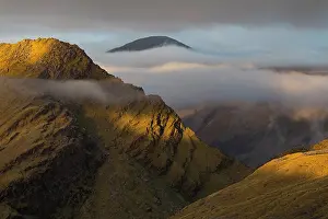 South Island Mountain Scenery Drucke: The alpine tussock and boulder fields of the Haast Range under low cloud
