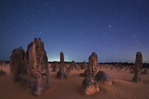Western Australia Rock Formations Drucke: The Pinnacles at night, limestone formations. Nambung National Park, near Cervantes