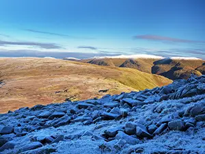 Lake District Landscape Drucke: Helvellyn range as seen from High Raise, Lake District, Cumbria UK, December, 2022