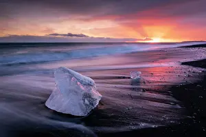 Icelandic Glacier Landscape Drucke: RF - Diamond Beach at sunset