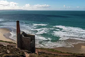 Western Europe Coastal Views Drucke: A rip current developing on a beach during a flooding tide behind Wheal Coates tin mine