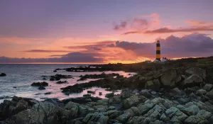 European Landscape Photography Drucke: Sunset at St Johns Point, south of Killough, County Down, Northern Ireland, UK