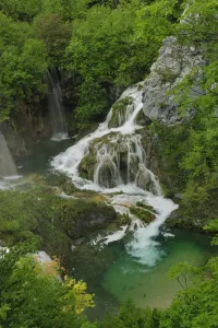 European Mountain Rivers Drucke: Waterfall and rapids falling into a mountain pool