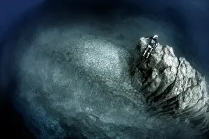 Vulkanische Unterwasserbetten, die den Gipfel eines unterseeischen Berges zeigen, der durch basaltische Säulen (säulige Disjunktion) gebildet wurde, Teneriffa, Kanarische Inseln, Atlantischer Ozean.