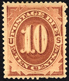 Postzuständig für eine einzelne Stempelmarke zu je 10 Cent, geprägt im Jahr 1879; Urheber unbekannt