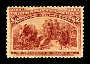 Christopher Columbus Artwork Drucke: $2 Columbus in Chains single, 1893. Creator: American Bank Note Company