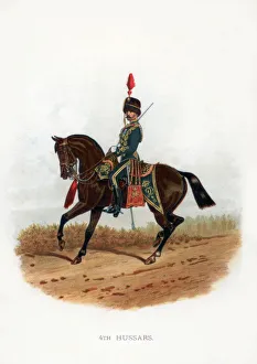 Chromolithograph Prints UK Drucke: 4th Hussars, 1889