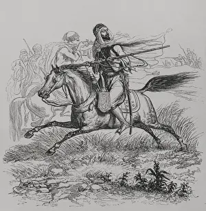 Drucke von Abd el-Kaders Kavallerie, 1856. Emir Abdelkader (Abd al-Qadir ibn Muhyi al-Din) (1808-1883), algerischer Militärführer und religiöser Führer. Begründer der algerischen Nation Verwandte Bilder Drucke: Abd el-Kaders Kavallerie, 1856