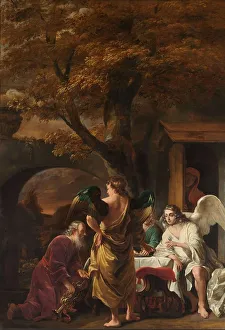 Baroque Era Oil Painting Drucke: Abraham Entertaining the Three Angels, 1660-1663. Creator: Ferdinand Bol
