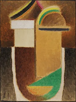 Private Collection Fine Arts Drucke: Abstract Head (Constructive Head), 1933. Creator: Jawlensky, Alexei, von (1864-1941)