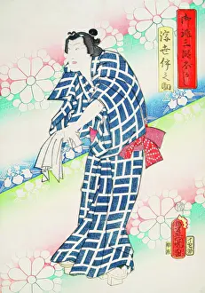 Aberdeen Art Gallery Museum Drucke: Actor In a Blue And White Patterned Robe, 1859. Creator: Utagawa Kunisada
