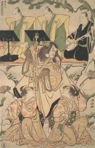 Darsteller bei einer Shōsa-Aufführung (Kombination von Schauspiel und Tanz), um 1790