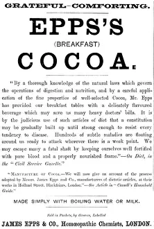 British Food Industry History Drucke: Advertisement for Epps's (Breakfast) Cocoa, 1890. Creator: Unknown