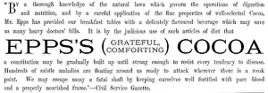 Black And White Print Ads Drucke: Advertisement for Epps's (Grateful, Comforting) Cocoa, 1890. Creator: Unknown