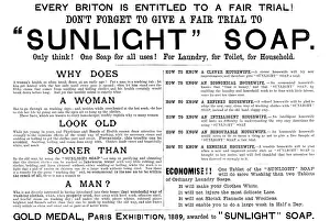 Anzeige für Sunlight-Seife, 1890. Künstler: Unbekannt.
