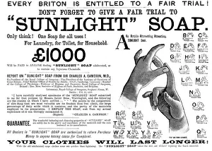 British Advertising Art Drucke: Advertisement for 'Sunlight' Soap, 1890. Creator: Unknown