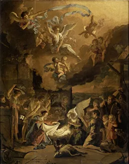 Biblical Character Depictions Drucke: The Adoration of the Shepherds, 1663. Creator: Abraham Hondius