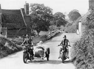 Black And White Motorcycle Images Drucke: AJS motorbikes, c1939