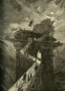 American Space Exploration Drucke: All Aboard for the Moon!. 1881. Creator: Unknown