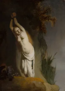 Drucke von Und Andromeda an den Felsen gefesselt, um 1630. Im Bestand des Mauritshuises zu finden in Den Haag Rembrandt Van Rhijn Drucke: Und Andromeda an den Felsen gefesselt, um ca. 1630 von Rembrandt van Rhijn gemalt