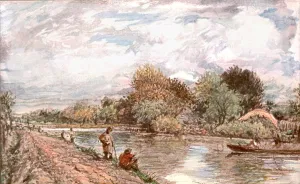 Peaceful Rural Landscape Drucke: Anglers, (c1900). Creator: Unknown