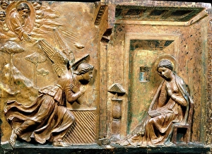 Virgin Mary Biblical Scene Drucke: The Annunciation, about 1450. Creator: Unknown