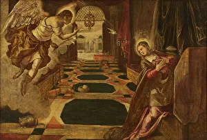 Biblical Scene Oil On Canvas Drucke: The Annunciation. Creator: Workshop of Tintoretto
