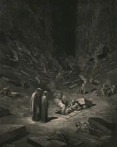 Dante Alighieri Drucke: He answer thus return d: The arch-heretics are here, c1890. Creator