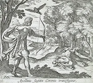 Baroque Art Era Drucke: Apollo Killing Coronis, published 1606. Creators: Antonio Tempesta, Wilhelm Janson