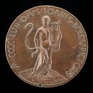 Greek Mythology Gods Drucke: Apollo with Lyre and Long Scroll [reverse], 1457. Creator: Giovanni Boldu