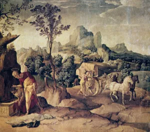 Christian Baptism Scene Drucke: The Apostle Philip Baptizing the Eunuch, 16th century. Artist: Jan van Scorel