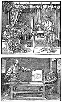 Gerät zur Übersetzung dreidimensionaler Objekte in zweidimensionalen Zeichnungen, 1525. Künstler: Albrecht Dürer