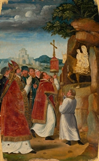 Archangel Saint Michael Drucke: Apparition of St. Michael on Monte Gargano, 1540-1550. Creator: Unknown