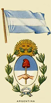 Blue And White Striped Flag Drucke: Argentina, c1935. Creator: Unknown