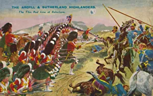 Drucke von Die Argyll and Sutherland Highlanders: Die dünne rote Linie in Balaclava (1854), (1939). Die dünne rote Linie war eine militärische Aktion der britischen Sutherland-Highland-Regiment 93 Schottland Drucke: Die Argyle und Sutherland-Highlanders. Die dünne rote Linie bei Balaklava, 1854, (1939)