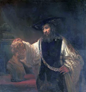 Drucke von Aristoteles mit einer Statue des Homers, 1653 Rembrandt Drucke: Rembrandt Harmensz van Rijn mit einer Statue von Aristoteles und einem Kopf des Homers