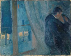 Drucke von Die Küsse, 1892. Im Bestand des Nasjonalmuseets für Kunst, Architektur und Design zu finden in Oslo Edvard Munch Drucke: Die Küsse, 1892. Schöpferin/Erfinder: Munch, Edvard (1863-1944)