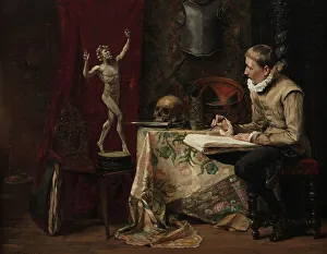 Der Künstlerstudioskopie mit Selbstbildnis aus dem späten 19. Jahrhundert von Hugo Birger