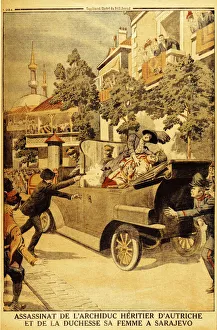 Drucke von Die Ermordung des österreichisch-ungarischen Erzherzogs Franz Ferdinands und seiner Frau Gräfin Sophie durch Gavrilo Princip in Sarajewo am 28sten Juni 1914 aus einer privaten Sammlung Österreich Drucke: Die Ermordnung des österreichischen Erzherzogs Franz Ferdinand und seiner Frau Gräfin Sophie durch Gavrilo Prinzipal