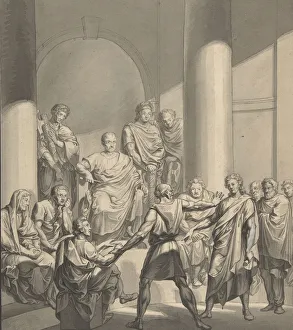 Austrian Heritage Art Drucke: Assembly of Roman Figures, from Regulus, a play by Collin, 19th century