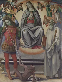Die Annahme der Jungfrau mit Heiligen Michael und Benedikt, um 1493-96. Künstler