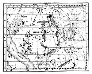 Ancient Greek Astronomy Drucke: Astronomical map, centred on the constellation of Hercules, 1775. Artist: Jean Fortin