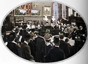 Colourised Black And White Print Drucke: Auction in progress at Phillips auctioneers, London, c1901 (1901)