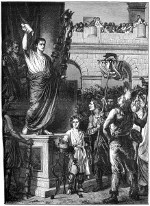 Bilder Datiert 2009 Mai: Augustus präsentiert die Verfassung in Lyon, Frankreich am 10 v. Chr.